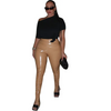 Women Fashion Sexy High Elastic Creased Side Swing PU Tight Pants