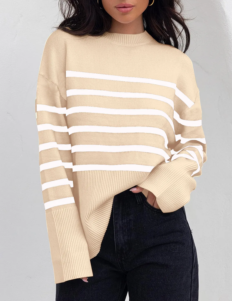 (Buy 1 Get 1 ) Women Fashion Casual Stripe Round Neck Sweater