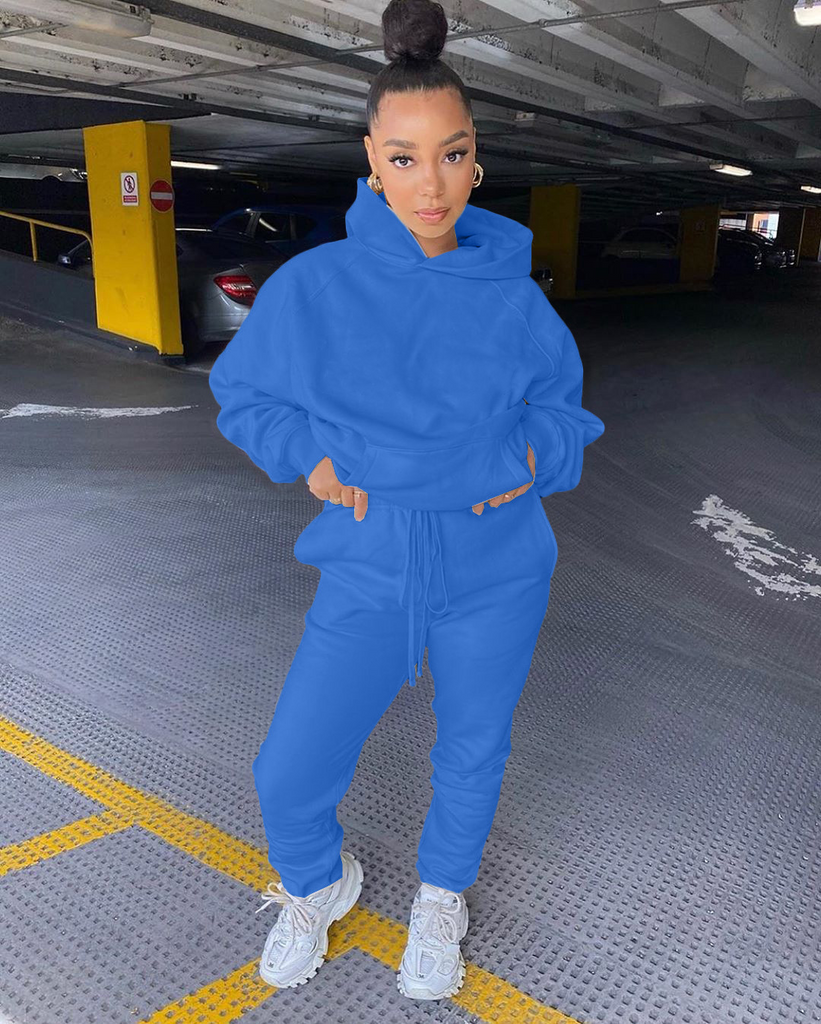 Women Casual Athleisure Solidcolor Hoodie And Sweatpants Sports Set