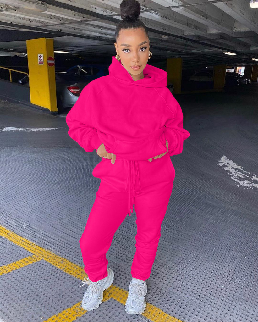 Women Casual Athleisure Solidcolor Hoodie And Sweatpants Sports Set