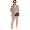 Fashion Women Casual Solid Color Backless Blazer Pants Two-Piece Set