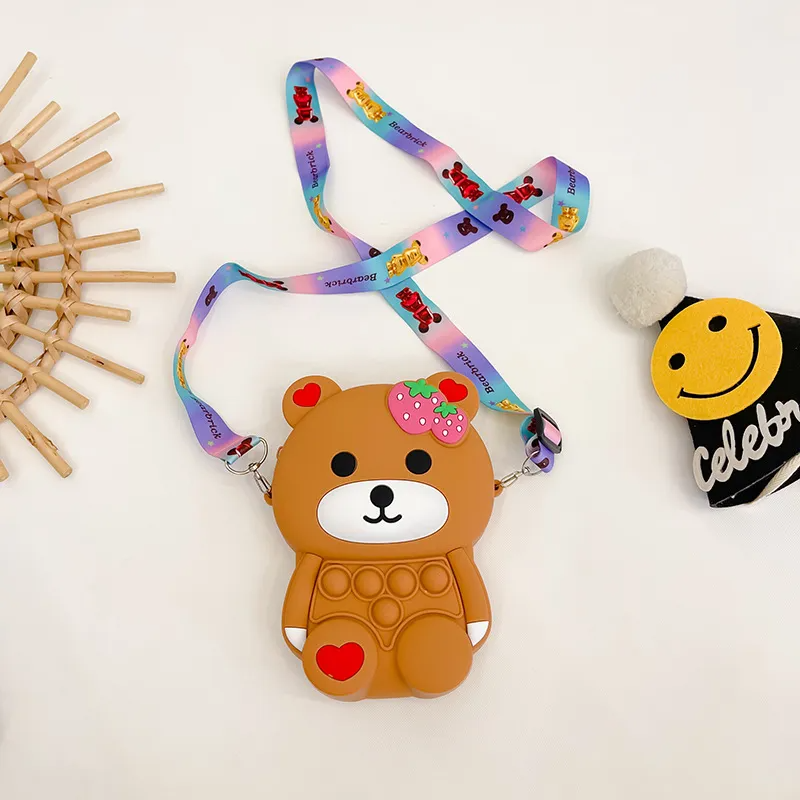 Kids Girls Fashion Sweet Candy Cute Cartoon Bear Silicone Mini Crossbody Bag