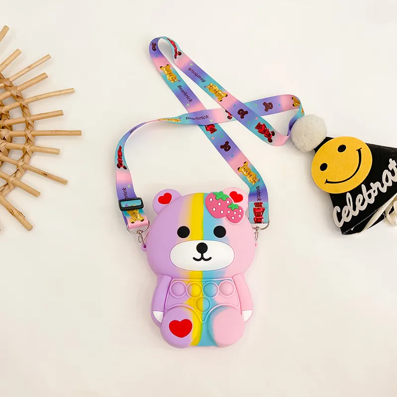 Kids Girls Fashion Sweet Candy Cute Cartoon Bear Silicone Mini Crossbody Bag