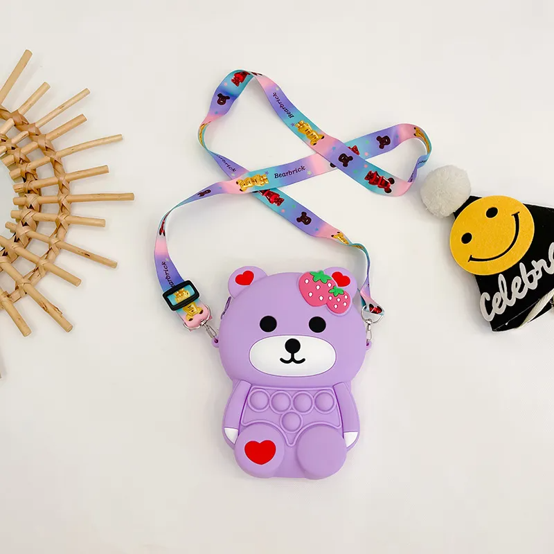 Kids Girls Fashion Sweet Candy Cute Cartoon Bear Silicone Mini Crossbody Bag