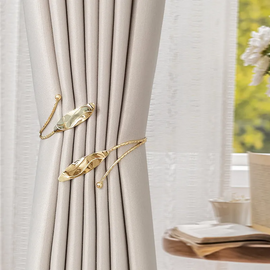 (Buy 1 Get 1) Light Luxury Curtain Strap Metal Leaf Shape Storage Buckle Punch-Free Curtain Tieback