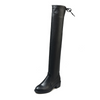 Women Fashion Plus Size Solid Color Over-The-Knee Fleece Flat Stretch Leather Boots