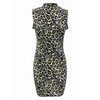 Women Sexy Sleeveless Mock Neck Leopard Print Bodycon Dress