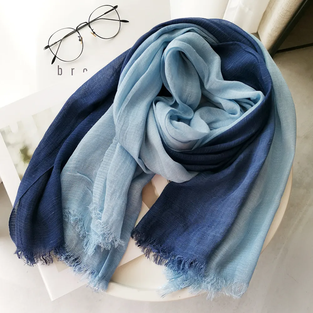 Women Fashion Linen Gradient Colorblock Scarf