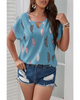 Fashion Casual Summer Vacation Plus Size Women V-Neck Feather Print Short-Sleeved Casual Blouse