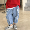 Kids Boys Casual Solid Color Hole Design Elastic Waist Denim Pants