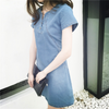 Women'S Fashion Casual Single-Breasted Short Sleeve Denim Dress