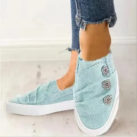 Women Fashion Plus Size Solid Denim Canvas Flat Sneakers