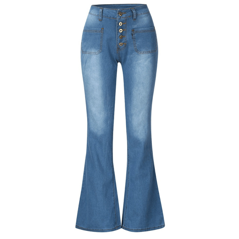 Women'S Fashion Casual High-Breasted Flared Denim Pants