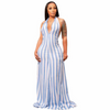 Women'S Fashion Sexy Stripe Halter Neck Backless Maxi Vacation Dress