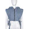 Women'S Fashion Denim Padded Hooded Sleeveless Vest