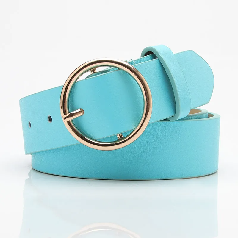 Women Casual Simple Alloy Round Buckle Versatile Pu Belt