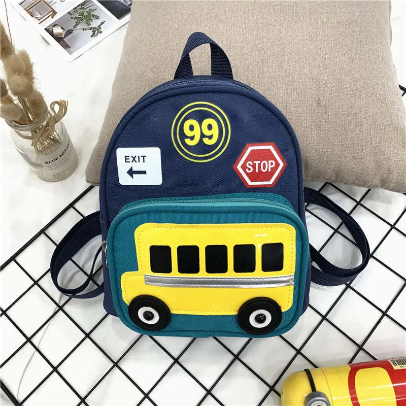 Children Kids Toddlers Fashion Girls Boys Cartoon Bus Pattern School Bag Backpack