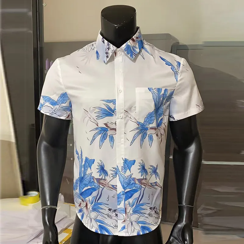 Men Casual Simple Landscape Print Lapel Short Sleeve Loose Shirt