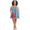 Women Casual Sleeveless Solid Color Ruffled Loose Denim Dress