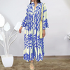 Ramadan /Eid Women Casual Boho Geometry Print V Neck Single-Breasted Loose Maxi Shirt Dress