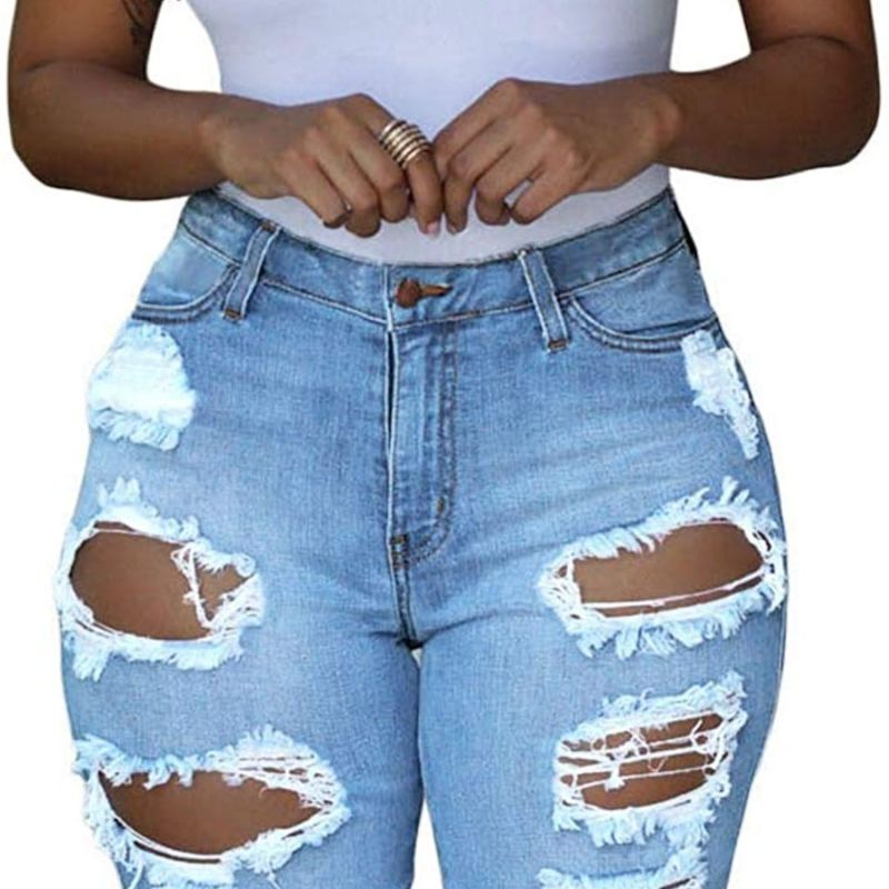 Women Fashion Sexy High-Waist Ripped Denim Shorts