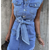 Women Summer Elegant Short Sleeve Slim Irregular Hem Denim Bodycon Dress