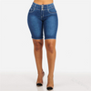 Fashion Cuff Hem Slim Pocket Solid Color Denim Shorts