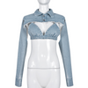 Women'S Fashion Cutout Denim Top Two-Piece Set