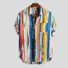 Men Fashion Casual Multicolor Stripe Print Short Sleeve Lapel Shirt