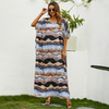 Women Fashion Casual Stripe Printing Batwing Sleeve Loose Long Dress