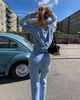 Fashion Women Solid Color Long Sleeve Top Casual Pants Two-Piece Sets