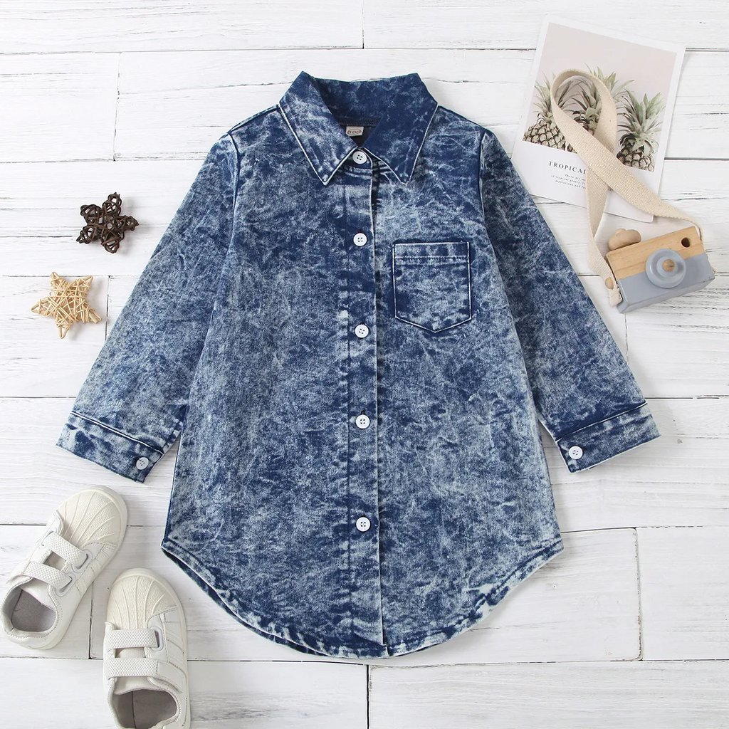 Children Kids Toddlers Fashion Girls Long Sleeve Denim Lapel Shirt