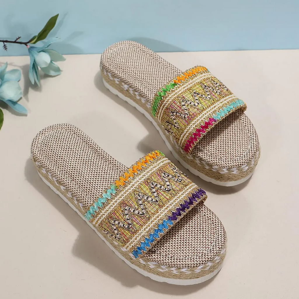 Women Fashion Plus Size Ethnic Style Rope Woven Thick-Soled Comfortable Slippers