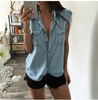 Women'S Fashion Casual Loose Sleeveless Single-Breasted Denim Shirt