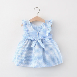 Toddlers Newborn Baby Fashion Girls Sleeveless Casual Basic Plaid Print Princess Dress