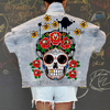 Women Casual Long Sleeves Graphic Printed Single-Breasted Denim Jacket