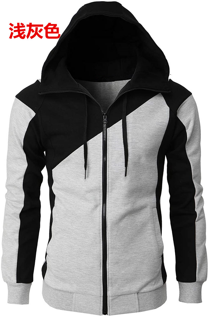 Men Casual Contrasting Color Slim Hooded Long Sleeve Sports Jacket