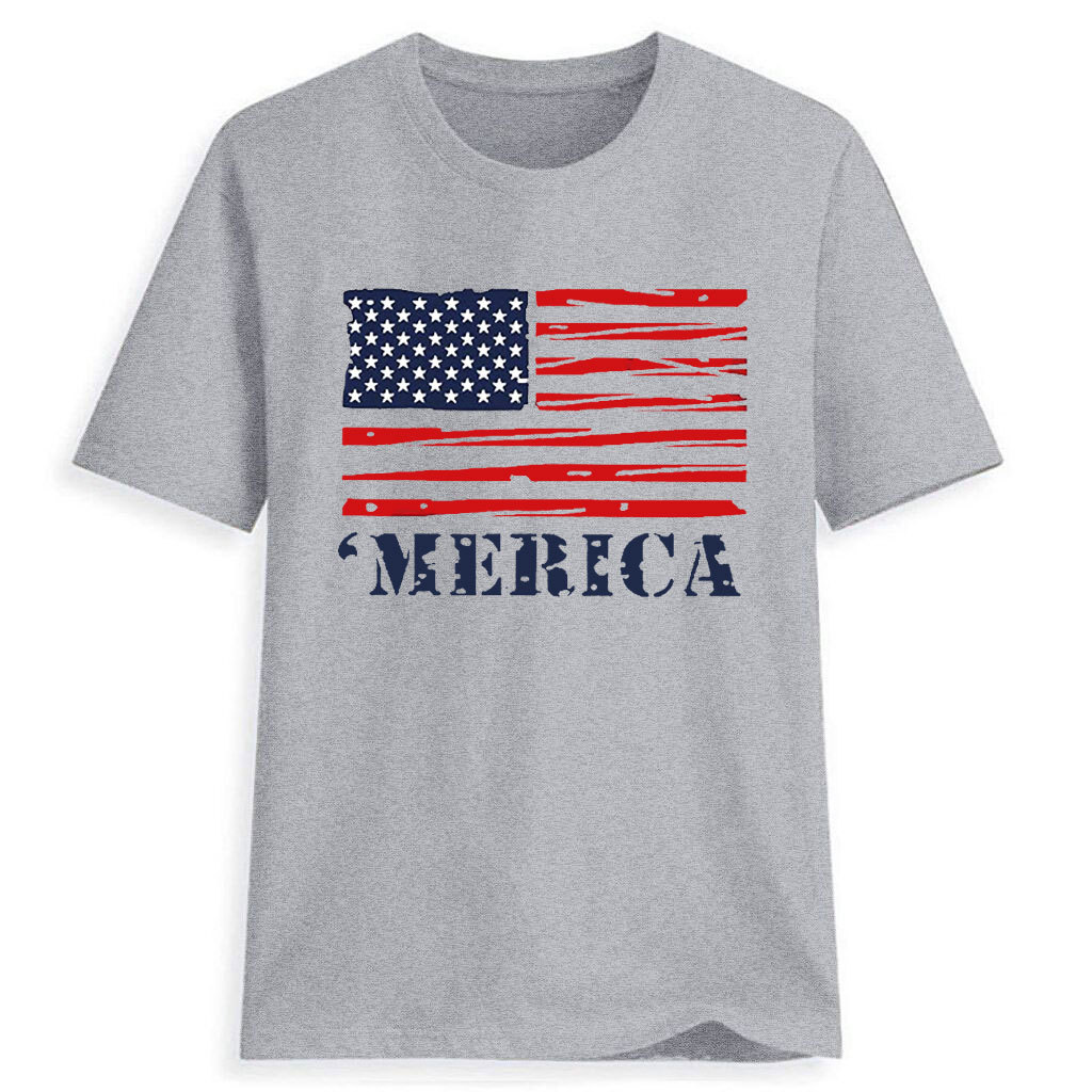 Women'S Fashion Star Stripe Flag Printed Round Neck Short Sleeve T-Shirt