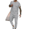 Men Casual Round Neck Short-Sleeved Solid Color T-Shirt And Trousers Two-Piece Set