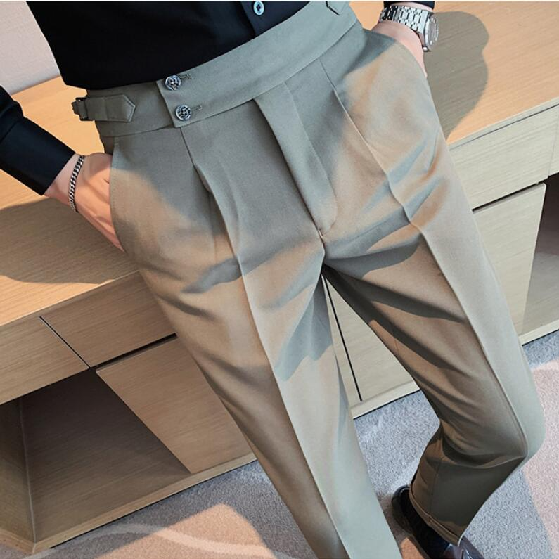 Men Fashion Casual Slim Fit Solid Color Business Suit Dress Pants