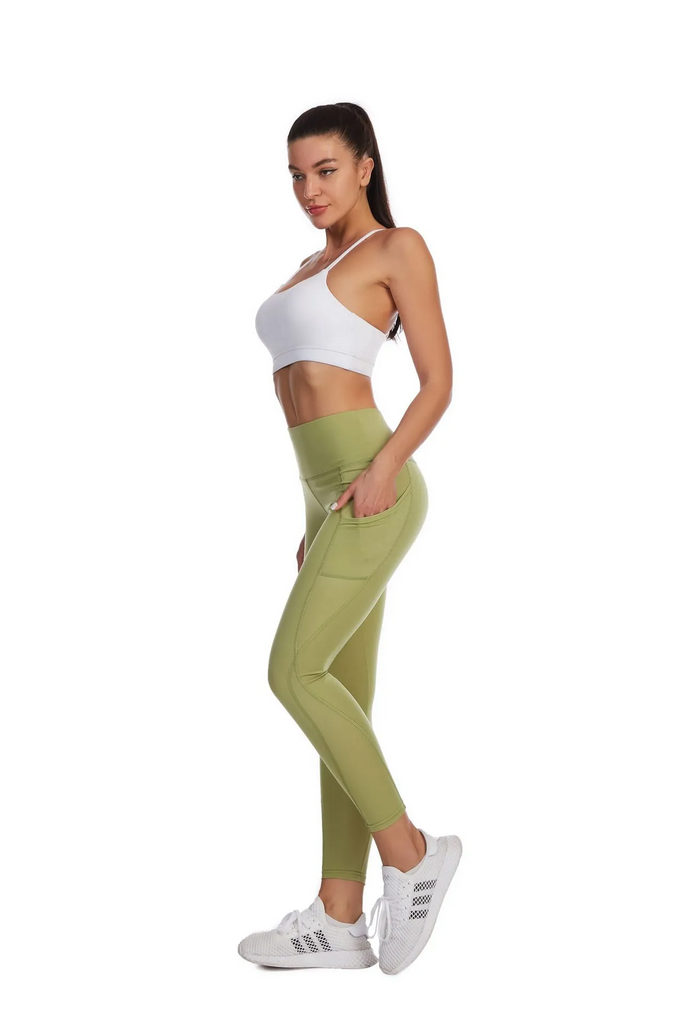 Women Fashion Slim Fit Side Pocket High Waist Hip Sports Base Yoga Pants