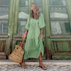 Women Ramadan /Eid Elegant Long Puff Sleeve Ruffled All Over Print Plus Size Loose Dress