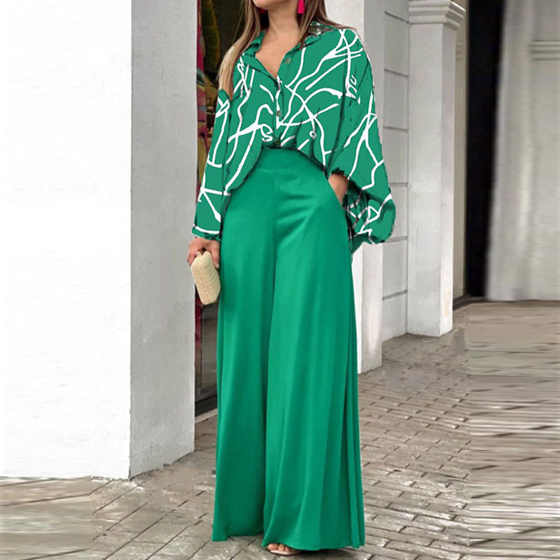 Women'S Fashion Loose Shirt + Wide-Leg Pants Two-Piece Set