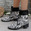 Autumn And Winter Women Fashion Plus Size Snake Print Fleece Warm Short Boots