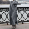 Autumn Winter Loose Plus Size Knitted Lace Long Sleeve Pocket Solid Color Casual Maxi Dress