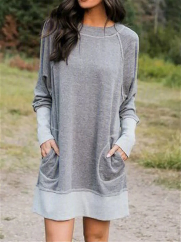 Women Fashion Casual Raglan Long Sleeve Dress