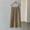 Women Summer Washed Coconut Buckle Basic Solid Color Semi-Elastic High Waist A-Line Skirt