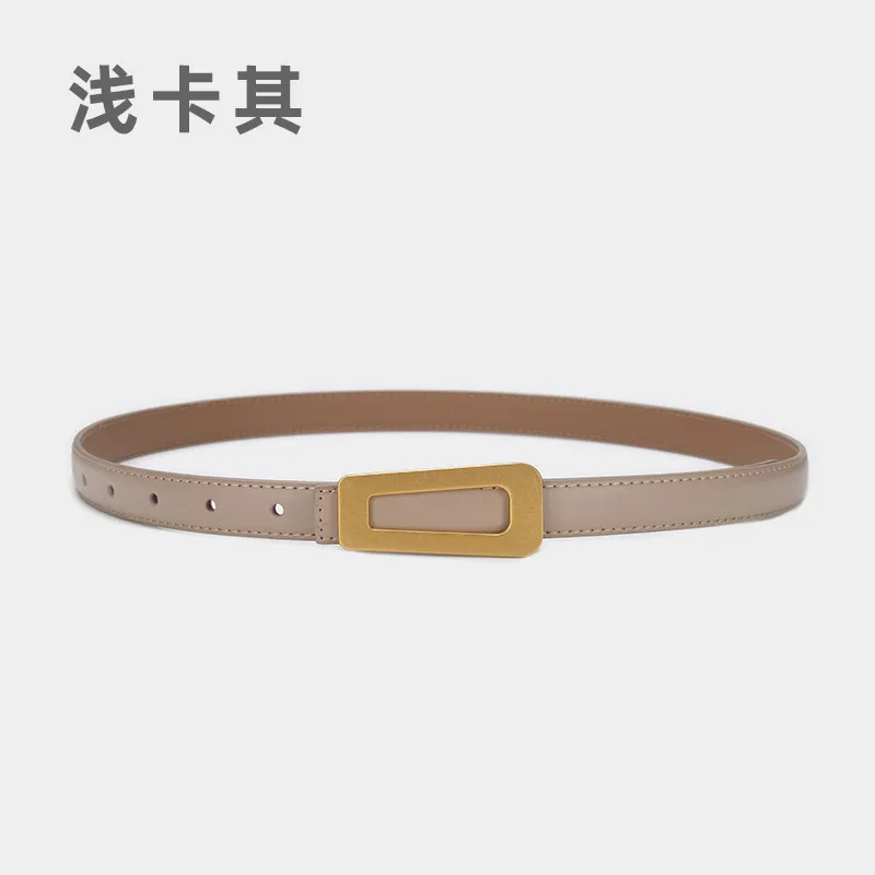 Women'S Fashion Casual Retro Alloy Smooth Buckle Thin Leather Belt