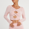 Women Fashion Sexy Solid Color Hollow Metal Buckle Design Long Sleeve Crop Top