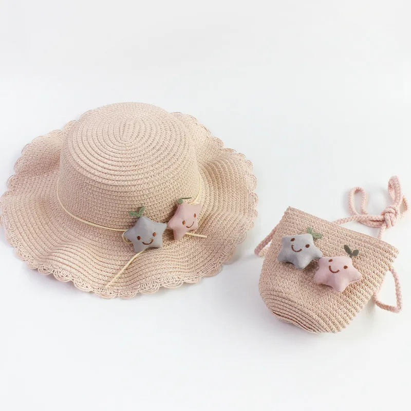 Kids Fashion Beach Straw Hat + Star Straw Crossbody Bag